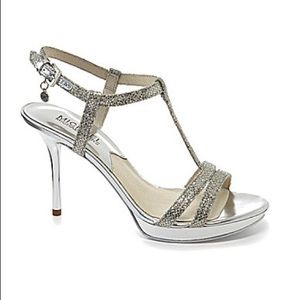 NWT Michael Kors Silver Glitter Sandal Heels Sz 8